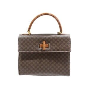 CELINE handbag brown macadam canvas leather the